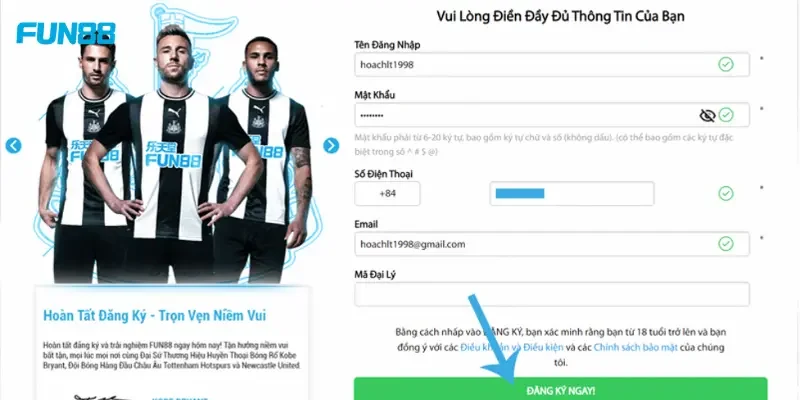 Đăng Ký FUN88 Điều kiện Đăng ký FUN88 thành công